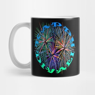 Happy Diwali Light Up The World With Fireworks Blue Aqua Mug